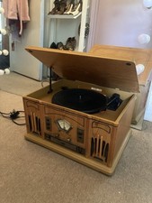 Large Retro Wooden Record Vinyl And CD Player