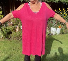 Pure Collection 100% Linen Lightweight Cold Shoulder Jumper Hot pink  size 14