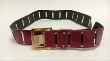 Ted Baker Wine Red Patent Leather Wide Belt Size 0/1 Gold Buckle Preowned 