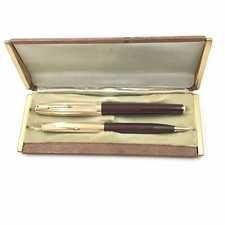 Parker 51 double jewel fountain pen and pencil set, brown, boxed, VGC