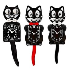 Classic Black Kit Cat Clock Tail Swingable Wall Clock Art Decor UK
