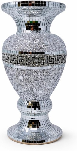 Silver mosaic mirror vase - silver,