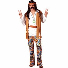 Mens Groovy 60s Woodstock Hippie Hippy Fancy Dress Up Party Halloween Costume