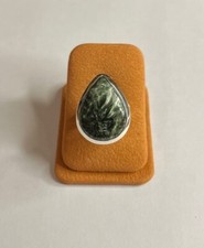 Vintage 925 Sterling Silver Cabochon Seraphinite Pear Shaped Ring, Size M+
