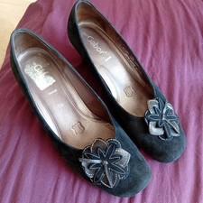 Gabor Black Suede Flower Embellished Wedge Shoes 5.5