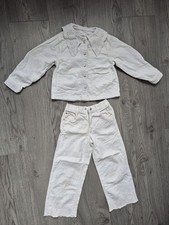 Zara Kids White Denim Cutwork Broderie Matching Co-ord Jacket Top Jeans 5-6yrs