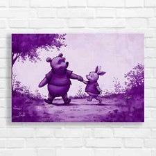 Winnie the Pooh and Piglet Stroll Purple Canvas Print Large Picture Wall Art