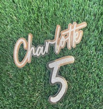 Personalised Cake Topper Cake Charm Name Age Charm Customised Glitter Mirror