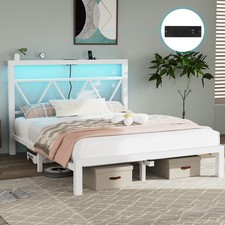 4ft6 Heavy Duty Metal Bed Frames with LED Light Headboard & Charging Socket NEW