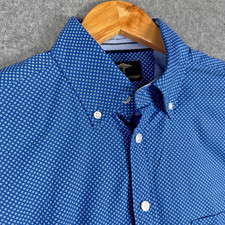 Fynch-Hatton Shirt Mens Medium Blue Geometric Long Sleeve Regular Premium Cotton
