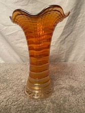 VINTAGE MARIGOLD CARNIVAL  GLASS RIPPLE  GLASS VASE. 21cm high