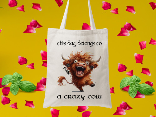 Personalised crazy cow tote - crazy,