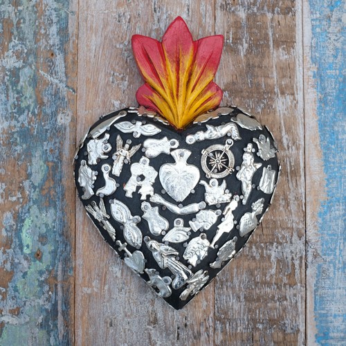 Mexican wooden milagros heart - mexican,