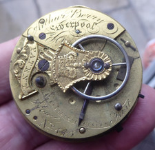 RARE LIVERPOOL MAKER ARTHUR  BERRY ANTIQUE GENTS FUSEE  POCKET WATCH MOVEMENT
