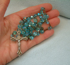 Vintage beautiful blue crystal Rosary beads - Our Lady of Lourdes