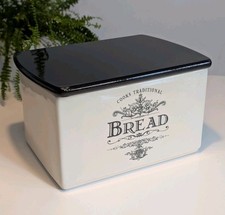 Cooks Traditional Ceramic Bread Bin & Black Wooden Lid. VGC!