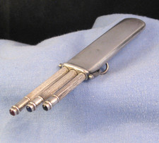 ART DECO ANTIQUE FRENCH SILVER ETUI MECHANICAL PROPELLING PENCIL SET ENGLISH PAT