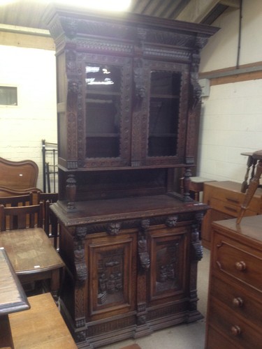 Carved victorian oak library - oak,