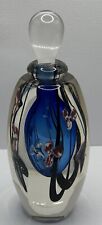 Roger Gandelman 1999 Signed Art Glass Blue Flowers Perfume Bottle With Stopper