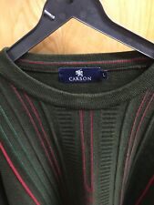 carson jumper size L dark green red stripes round neck long sleeve