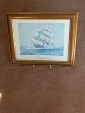 VINTAGE FRAMED PRINT 'FLYING CLOUD' CLIPPER SHIP 1851 SIGNED JACK SPURLING 1926