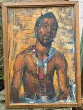 1957 portrait in oils of a South African Zulu tribesman. Geoffrey Charleswoth