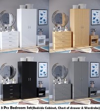 Modern Bedroom Furniture Set 3 Pcs Chest of Drawers Wardrobe Bedside