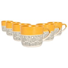 6x Yellow 450ml Dipped Dash Stoneware Coffee Mugs Large Ceramic Tea Cups Set