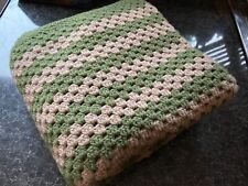 Handmade Crochet Granny Square Afghan Blanket in Green & Honey - 44" x 44"