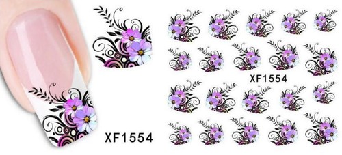 Purple flowers bunch nail art - flowers,