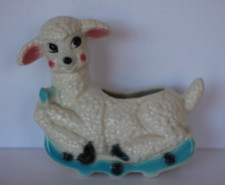 Vintage Lamb Rocking Horse Pink Blue  Ceramic Planter Vase Baby Shower