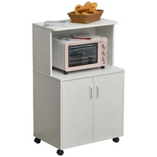 HOMCOM Kitchen Storage Unit Microwave Cart Trolley w/ Cabinet Wheels Shelf White