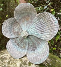 Antique Beautiful Early Well Weathered Cold Cast Flower Low Bird Bath Garden Art