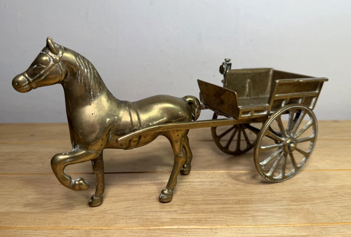 Solid brass horse - brass, cart