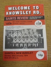 22/01/1978 Rugby League Programme: St Helens v New Hunslet  (light fold). Item a