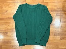 American Apparel Vintage Green Fisherman Cable Knit Sweater Large USA Made LA