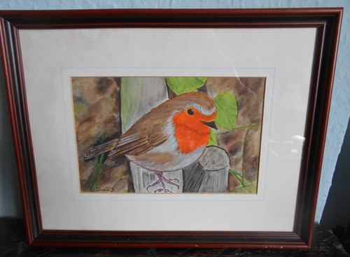 Painting robin framed - of,