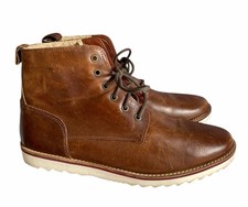 Next Mens Brown Leather Faux Fur Lined Boots Shoes Lace Up UK 10 Smart Casual