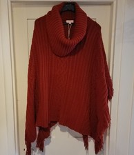 Monsoon Knitted Poncho S/M Women's Red Jumper Cape Chunky Heavy