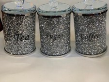 Extra Large Crushed Diamond Tea Coffee Sugar Jars  Bling Kitchen Home Decor