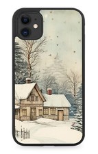 Snowy Christmas Scene Rubber Phone Case House Greetings Card Design Picture DQ05