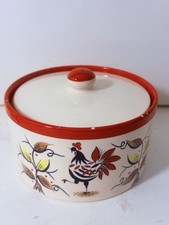 Price Bros 1950s Rooster Ware Storage Jar Pot & Lid Hand Painted Pottery