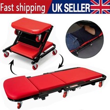 2 in 1 Mobile Folding Rolling Padded Mechanics Car Creeper Trolley Stool Seat .