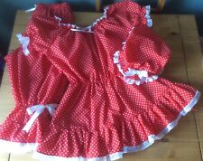 Red with white spot Bathing Belle fancy dress outfit , Bloomers, top and mop cap