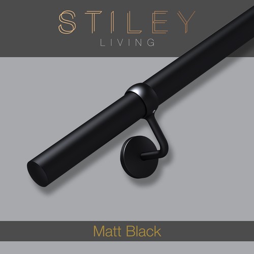 Matt black stair handrail wall - stair,