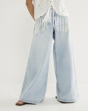 River Island Womens Baggy Jeans Petite Blue Low Rise Trousers Pants Bottoms