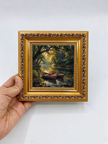 Sunlit forest boat water - forest,