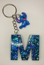 Handmade Glitter Resin Letter Initial Keyring With Stitch Charm - Stitch Gift 
