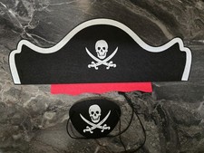 Classic Pirate Costume Hat, Eye Patch and Anchor Necklace. NEW
