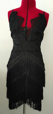 Black Flapper Dress Boohoo Lace Fringing Salsa Dance Size 8